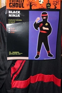 Totally Ghoul Black Ninja Jumpsuit Hood Child Boy's Halloween Costume Large - Picture 1 of 3