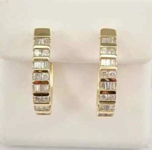 3 Ct Baguette Cut Moissanite Women Huggie Hoop Earring 14k Yellow Gold Plated - Picture 1 of 7
