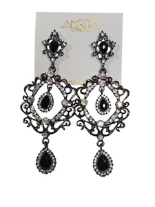 Amrita Singh Chandelier Gunmetal Plated Crystal Earrings NWT - Picture 1 of 3