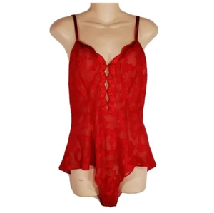 Vintage Victoria Secret Gold Label Womens Lingerie Small S Red Sheer Bodysuit - Picture 1 of 6