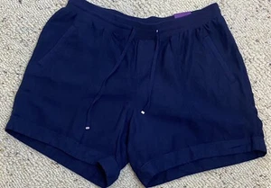 NEW Lane Bryant Linen Blend Pull On Elastic Waist Shorts Women 18-20 Navy Blue - Picture 1 of 3