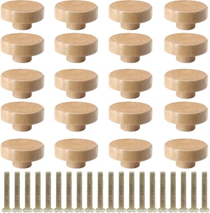 Litoexpe 20 Pieces Wood Knobs Flat Top round Cabinet Knobs 1-1/2 Inch, Natural W - Picture 1 of 12