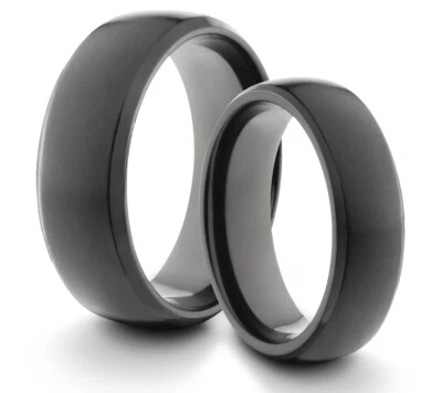 CONJUNTO DE DOS ANILLOS SUYA Y SUYA 8MM/6MM Titanio Negro Mate Ajuste Cómodo Alianza de Boda Foto 1 de 3