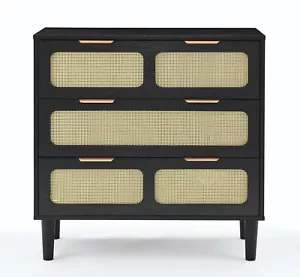 Modern Rattan Dresser Cabinet 3Drawer Wood Storage Chest for Living Room Bedroom - Picture 1 of 12