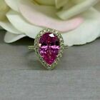 Real Pink Sapphire 3Ct Pear Halo Engagement Ring 14K Yellow Gold Plated Silver