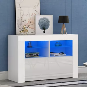 Modern 100cm TV Unit Cabinet Stand Matt Body & High Gloss Door RGB LED Lights - Picture 1 of 24