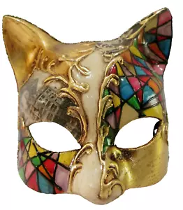 GATTO 1 FATTO A MANO IN ITALY - MASCHERA FESTA GATTO DONNA, CARTAPESTA, MULTICOLORE. - Foto 1 di 3