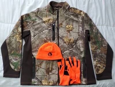 Gamehide Mens 2XL Soft Shell Realtree  Camo Jacket + Guide Series Gloves & Hat - Image 1 of 4