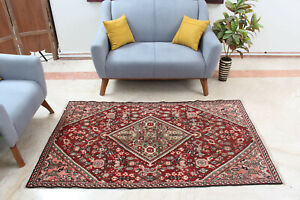 3x6 Oriental Geometric Red Wool Floral Hand Knotted Vintage Traditional Area Rug