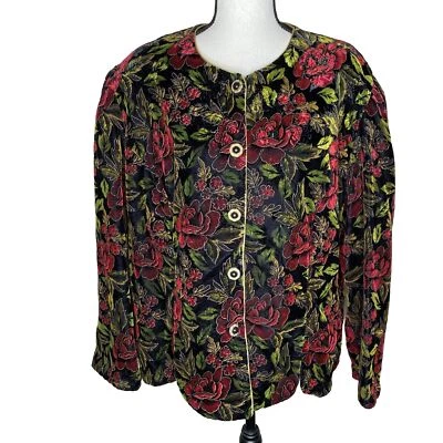 Vintage R&K Evening Wear Women’s Velvet Black/Gold/Red Floral Jacket - Image 1 of 4