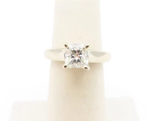 14k White Gold ~1c Princess Cut Diamond Solitaire Ring w/Sizing Beads - Picture 1 of 4