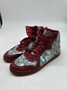 Gucci Coda Bloom High Top Sneaker Red EU 40.5 Blue Floral GG Supreme Logo. s2 - Picture 1 of 17