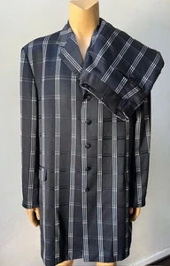 Zoot Plaid Retro Vtg 90s does 20s Black White Big Tall 2 PC Pants Suit 56L - Picture 1 of 6