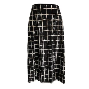 Jessica McClintock Skirt Womens 10 Black White Grid Sequin Midi Made USA Party - Picture 1 of 8