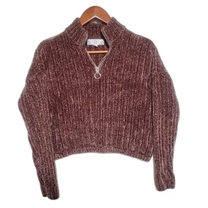 Marrón ~ Terciopelo ~ Acanalado ~ Mangas Largas ~ Media Cremallera ~ Corto ~ Suéter ~ Rosa ~ Talla Mediana - Imagen 1 de 12