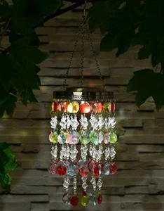 Solar Powered Chandelier Light Shades Acrylic Crystal Droplet Pendant Lampshade - Picture 1 of 2