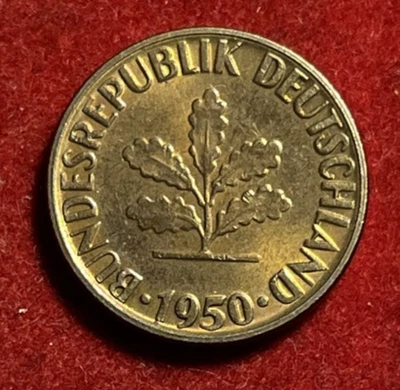 Germany 5 Pfennig 1950 G Brass Clad Steel Coin KM#107 T7233 - Image 1 of 2