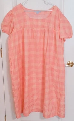 Only Necessities 2X Pink Orange Check Midi Pocket Dress Muumuu House Womens Plus - Image 1 of 4