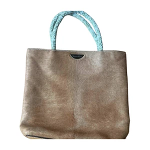 Vintage Christian Dior Pony Hair Tote Bag with Beaded Handle Beige Tan Y2K - Picture 1 of 12