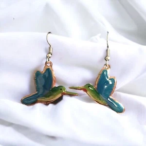 Handmade Mexican Copper Hummingbird Earrings - Hand Painted - Picture 1 of 3