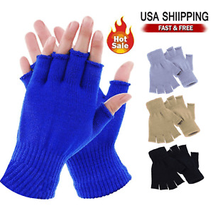 Knitted Thermal Fingerless Gloves Warm Winter Half Finger Gloves for Men Womens
