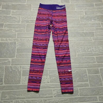 Nike Pro Hyperwarm Leggings Womens S Purple Pink Geometric Dri Fit Yoga Pants - Image 1 of 4