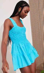 Saylor Anthropologie Marlow Romper Popcorn Smocked Ruffle Sleeveless M 261227 - Picture 1 of 8