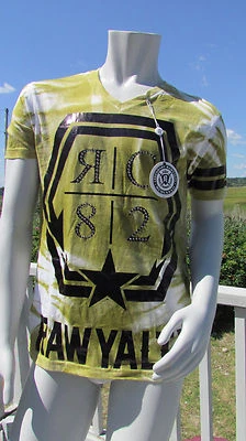 NUEVO 2X RAWYALTY Camiseta Verde Blanco Negro Corbata Teñida Alta Costura Bling $149 Cuello en V Caliente Foto 1 de 4