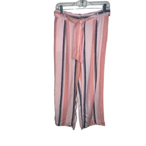 LOFT Linen Blend Striped Tie Waist Wide Leg Cropped Trousers Pants Small Petite - Picture 1 of 12