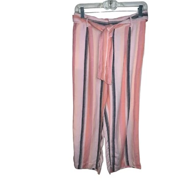 LOFT Mezcla de Lino Rayas Corbata Cintura Pierna Ancha Pantalones Cortos Pequeños Pequeños Foto 1 de 4