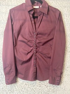 NY & Co purple maroon  beaded button up stretchy  top long sleeve pleaded size s - Picture 1 of 10