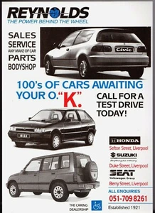 Reynolds Of Liverpool Honda Seat Suzuki Dealers 1992 UK Single Sheet Brochure - Picture 1 of 1