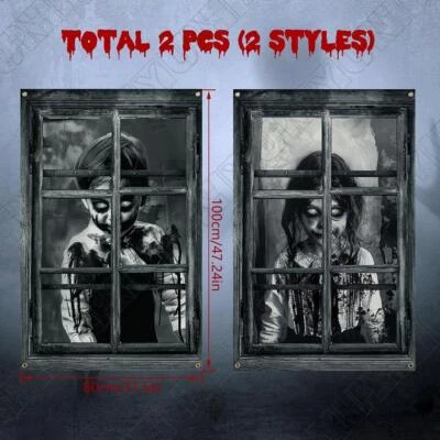 2 cortinas de Halloween aterradoras para decoración de puertas de pared de fiesta 31,5 x 47,24"" / 80 x 120 cm Foto 1 de 4