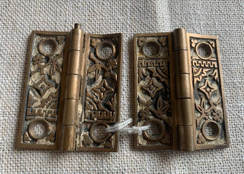 2 Old Hinges Interior Shutter Cabinet Door 1877 Patent Vintage Cast Bronze Cover