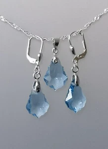 OHRRINGE + Anhänger 15x11 mm mit Kette SWAROVSKI®ELEMENTS "Baroque" Aquamarine - Bild 1 von 4