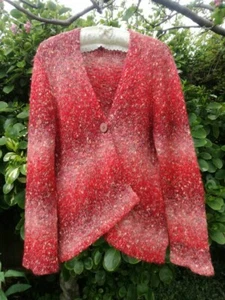 MARKS & SPENCER PER UNA RED MIX ALPACA MOHAIR BLEND WATERFALL CARDIGAN SIZE XL - Picture 1 of 12