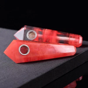 Varita de cristal de cuarzo curativa de piedra de fundición roja natural pipa para fumar con orificio de carbohidratos - Imagen 1 de 6