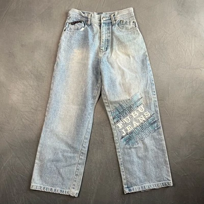 Pantalones de mezclilla de patinador de pierna ancha bordados FUBU vintage de los 90 para niños Hip Hop ropa de calle II-15 Foto 1 de 4