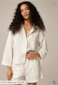 Nwt J. Crew Cotton-Linen Blend Long Sleeve Pajama Short Set Size Small $98 - Picture 1 of 8