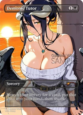 MTG - Demonic Tutor - Fanart Borderless Style - EDH / Playtest - Image 1 of 3