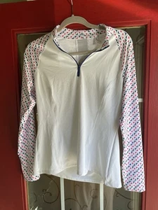 Kyodan Womens Large L White Longsleeve Cycle Golf Top Vented Geogolf Pink Blue - Picture 1 of 5