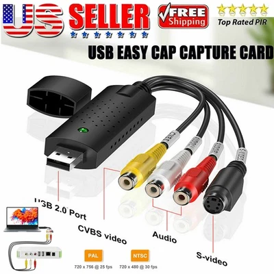USB 2.0 Audio Video VHS to DVD VCR PC HDD Converter Digital Capture Card Adapter - Image 1 of 4