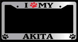 Chrome License Plate Frame I Heart My Akita (Paw) Auto Accessory Novelty 239 - Picture 1 of 1