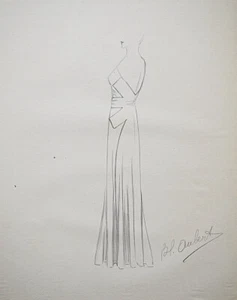 Taller Vionnet - Dibujo Original - Lápiz - Vestido Espalda Desnudo 76 - Picture 1 of 2