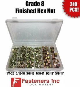 Kit surtido de hilos gruesos amarillo zinc amarillo de tuerca hexagonal de grado 8 de 310 piezas - Imagen 1 de 4