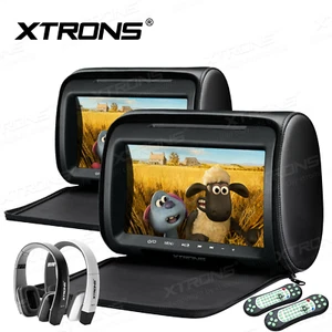 1 Pair 9" HD Car Pillow Headrest Monitor DVD Player HDMI USB SD FM IR+Headphones - Picture 1 of 12