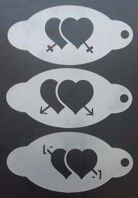 DAZZLE GLITTER TATTOOS 3 stencil vernice viso simbolo maschio e femmina cuore orgoglio festa gay lesbica