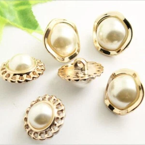 Pearl Imitation Buttons Metal Gold Clothing Decor Sewing Craft Accessories 10Pcs - Picture 1 of 13