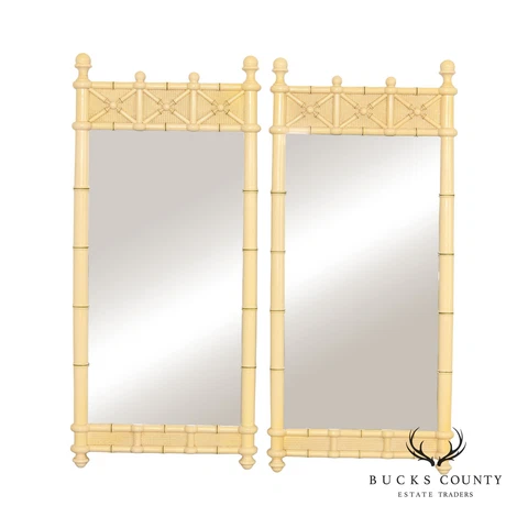 Drexel Hollywood Regency 'Kensington' Pair Faux Bamboo Mirrors Cover