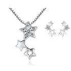 925 Sterling Silver Triple Star Chain Necklace Stud Earrings Womens Jewellery Uk